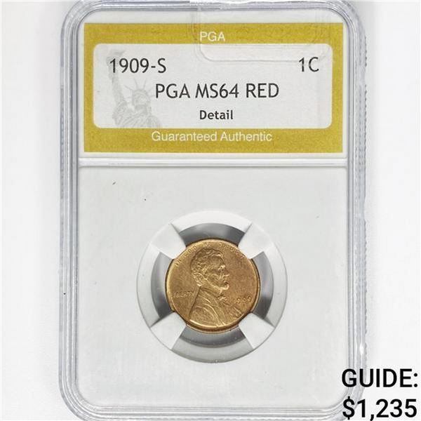 1909-S Wheat Cent PGA MS64 RED, Detail