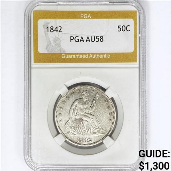 1842 Seated Liberty Half Dollar PGA AU58
