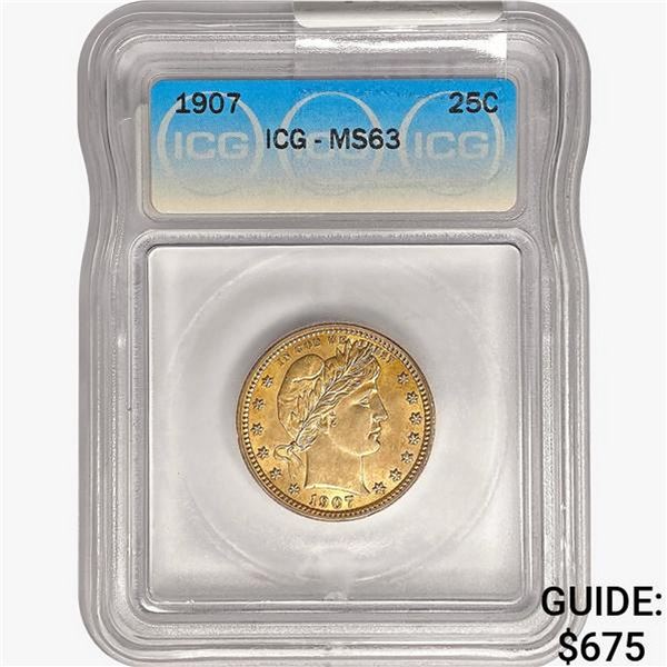 1907 Barber Quarter ICG MS63
