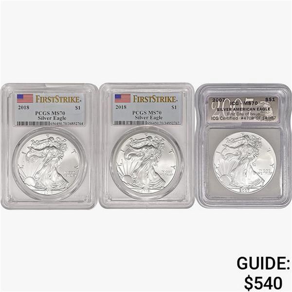 [3] American 1oz Silver Eagles ICG/PCGS MS70 [2007