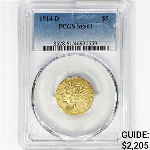 1914-D $5 Gold Half Eagle PCGS MS61