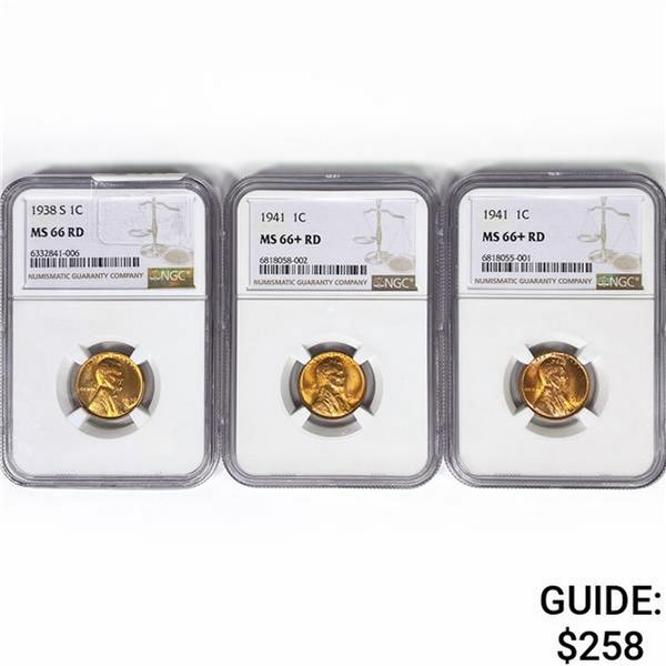 [3] Wheat Cent NGC MS66 RD 1938-1941
