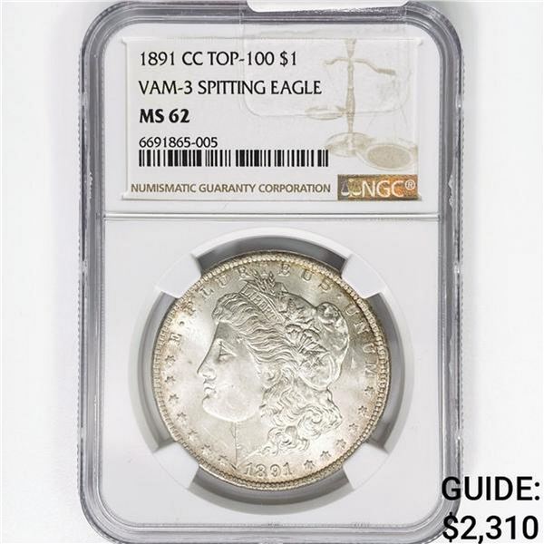 1891-CC Morgan Dollar NGC MS62 VAM-3 Spit. Eagle