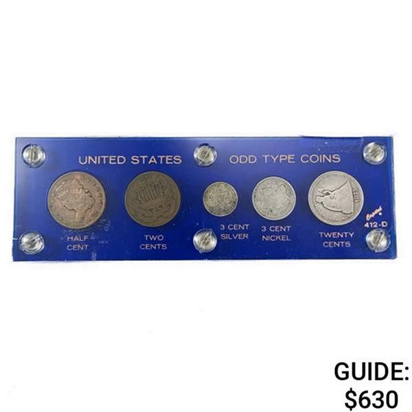 1828-75 US Odd Type Coin Set (5 Coins)