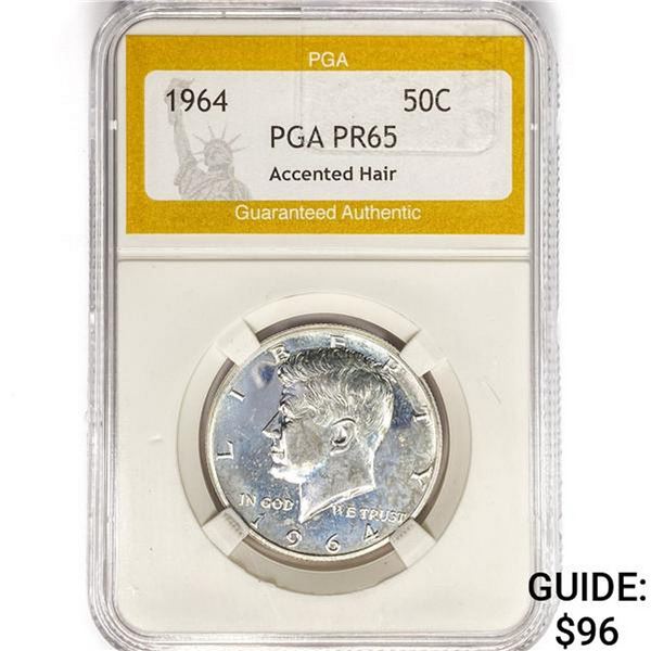 1964 Kennedy Half Dollar PGA PR65 Accented Hair