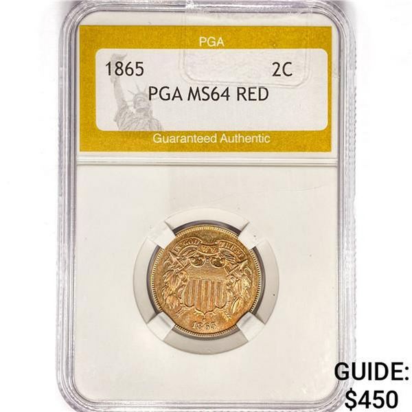 1865 Two Cent Piece PGA MS64 RED