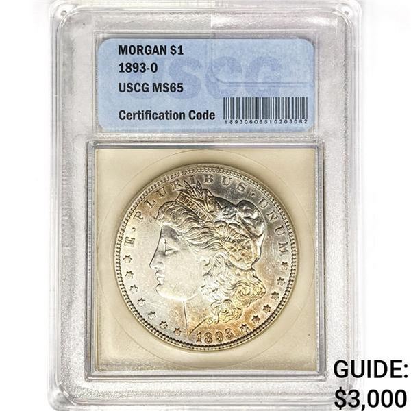 1893-O Morgan Silver Dollar USCG MS65