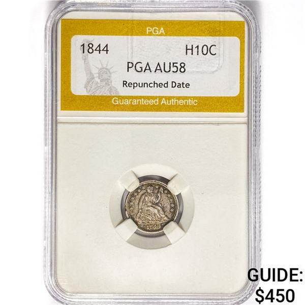 1844 Seated Lib. H10C PGA AU58 Repunched Date