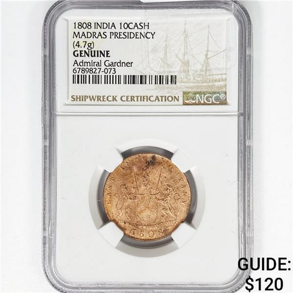 1808 India Madras Presidency 10Cash NGC Genuine