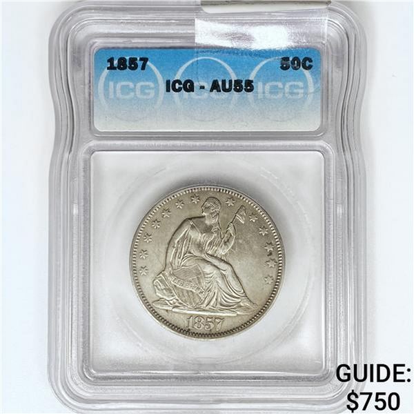 1857 Seated Liberty Half Dollar ICG AU55