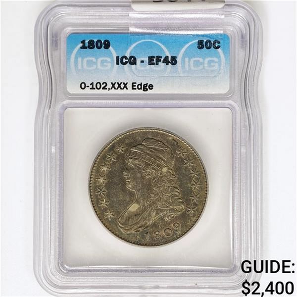 1809 Capped Bust Half Dollar ICG EF45 O-102, XXX E