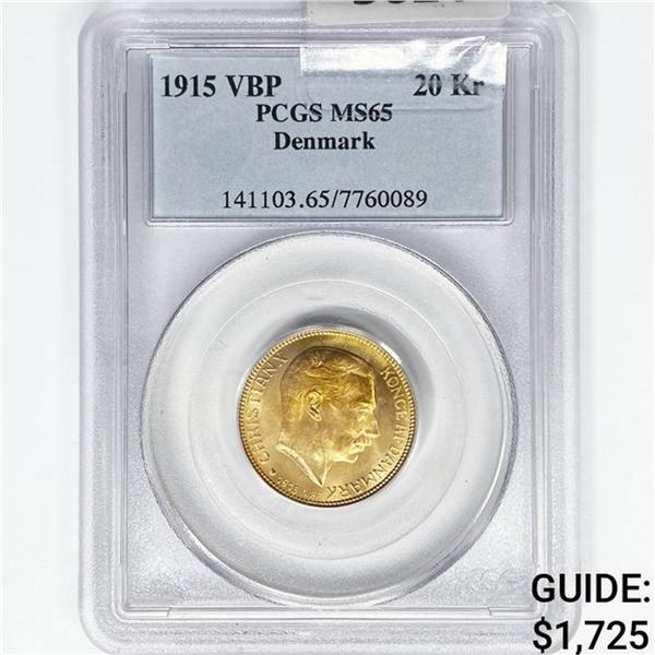 1915-VBP 20Kr .26oz Denmark Gold PCGS MS65
