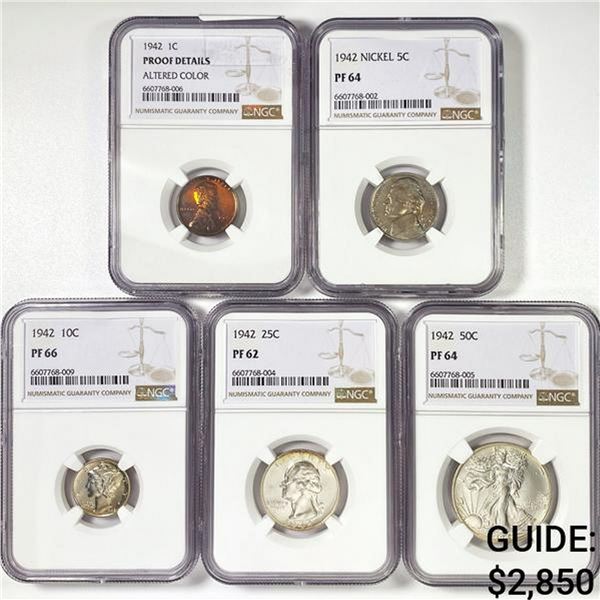 1942 Proof Set [5] 1C, 5C, 10C, 25C, 50C NGC