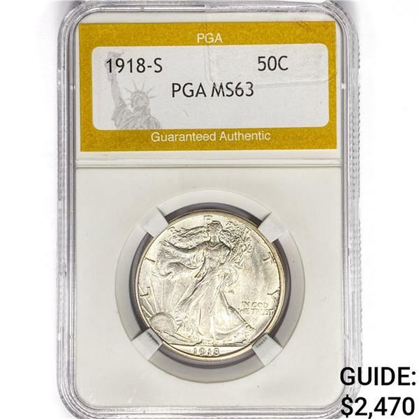 1918-S Walking Liberty Half Dollar PGA MS63