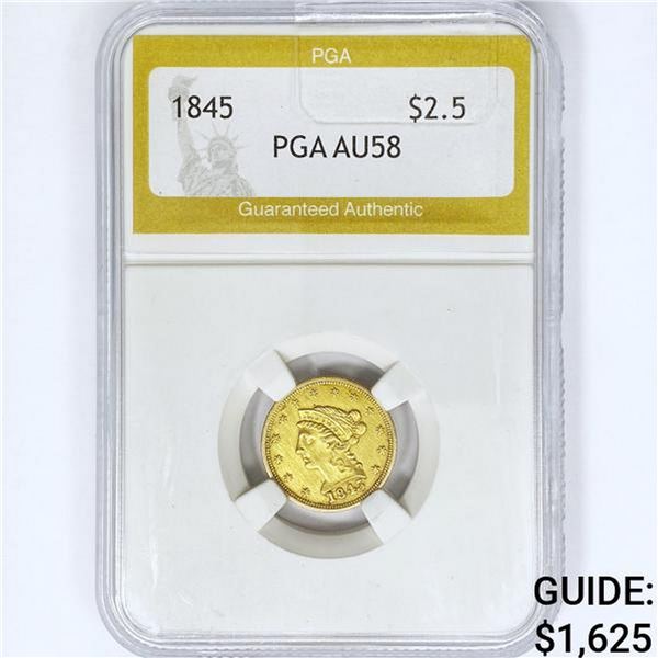 1845 $2.50 Gold Quarter Eagle PGA AU58