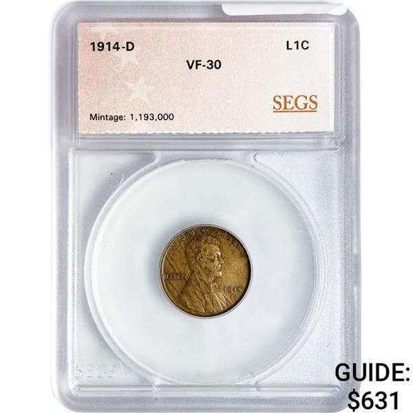 1914-D Wheat Cent SEGS VF30