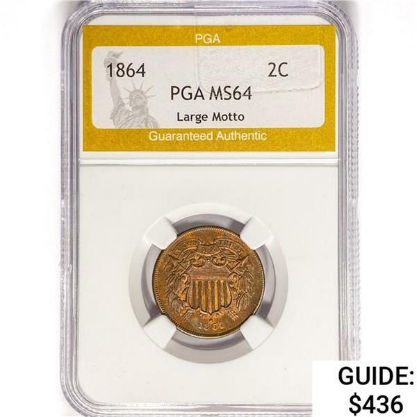 1864 Two Cent Piece PGA MS64 Large Motto