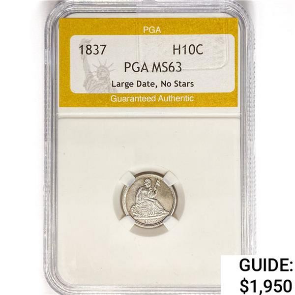 1837 Seated Lib. H10C PGA MS63 Large Date,No Stars
