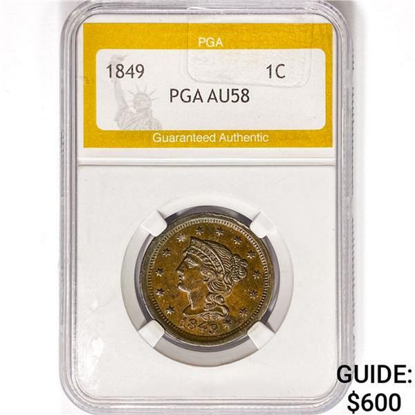 1849 Braided Hair Large Cent PGA AU58