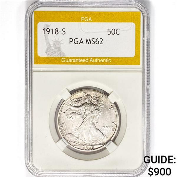 1918-S Walking Liberty Half Dollar PGA MS62