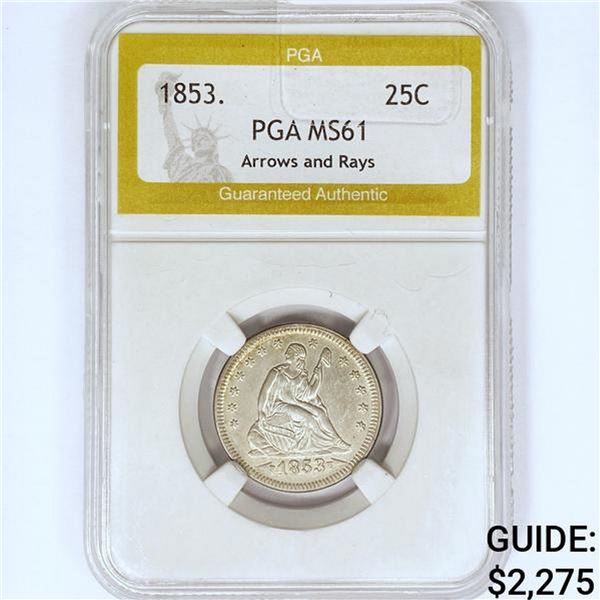 1853 Seated Liberty Quarter PGA MS61