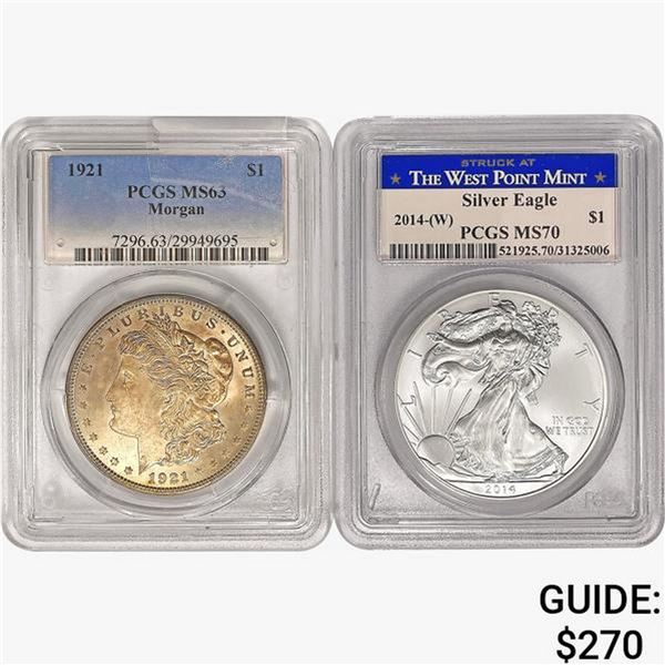 [2] 1921 & 2014 1 $1, 1 SE PCGS MS
