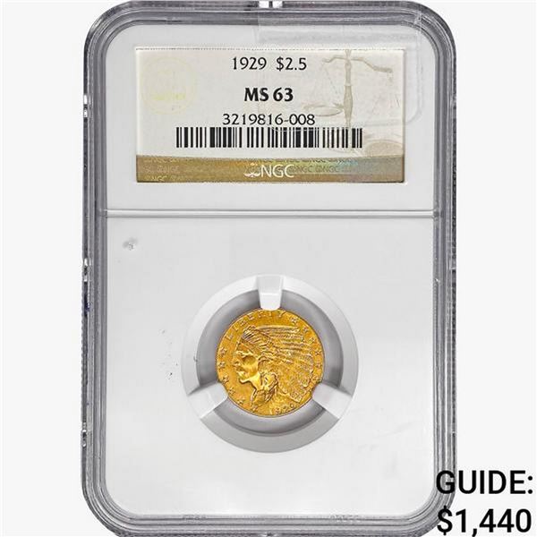 1929 $2.50 Gold Quarter Eagle NGC MS63