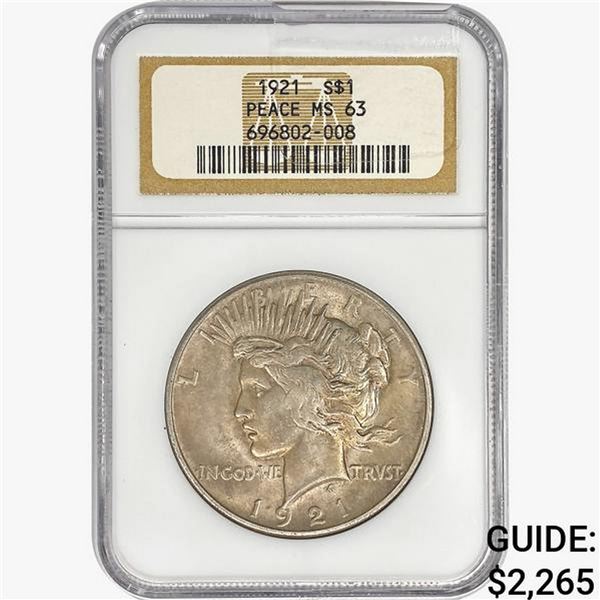 1921 Silver Peace Dollar NGC MS63