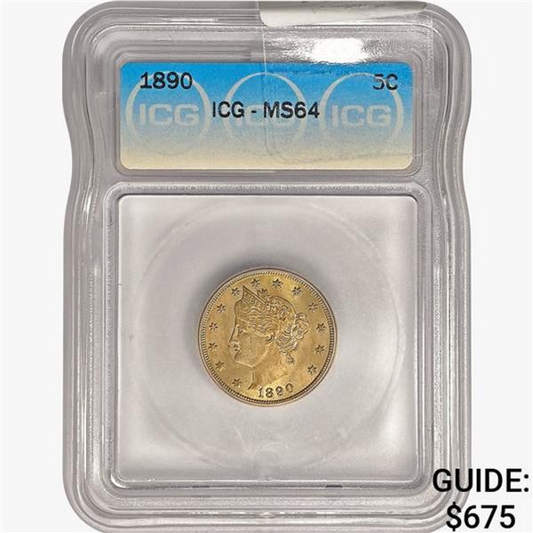 1890 Liberty Victory Nickel ICG MS64