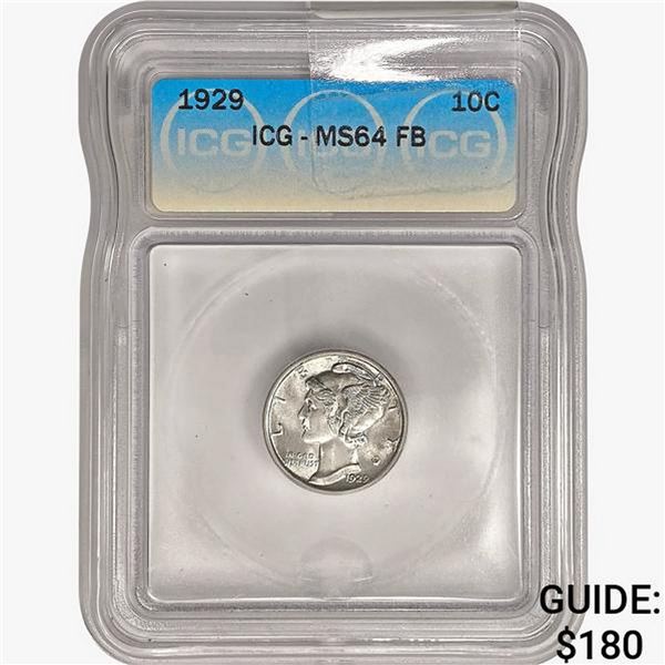 1929 Mercury Silver Dime ICG MS64 FB