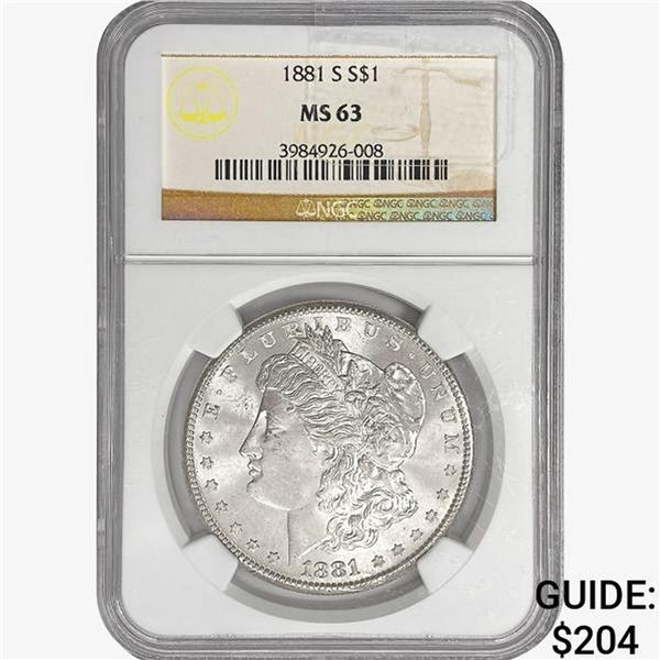 1881-S Morgan Silver Dollar NGC MS63