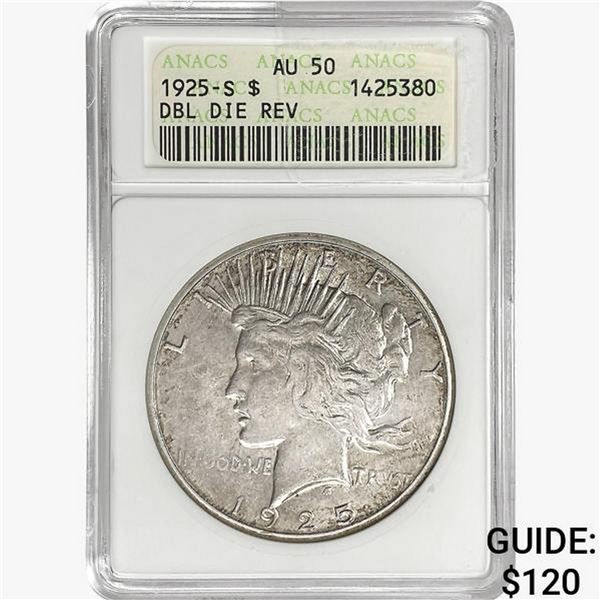 1925-S Silver Peace Dollar ANACS AU50 DBL DIE REV