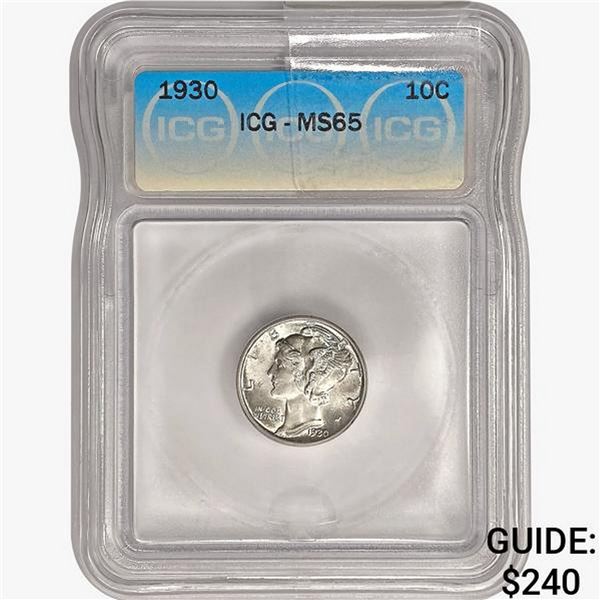 1930 Mercury Silver Dime ICG MS65