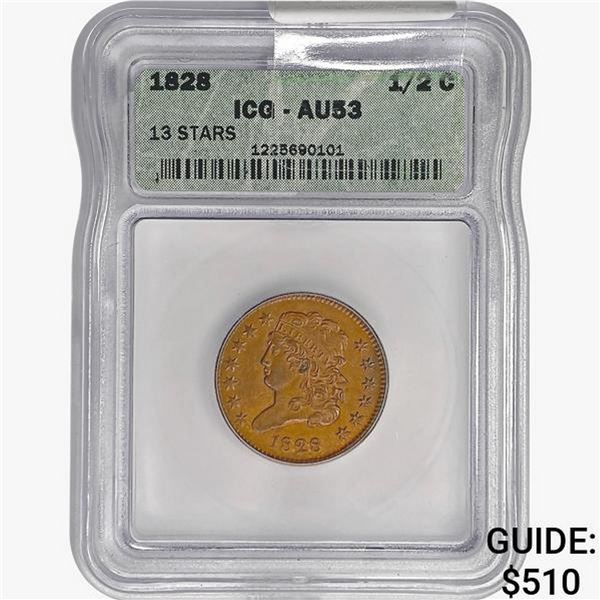 1828 Classic Head Half Cent ICG AU53