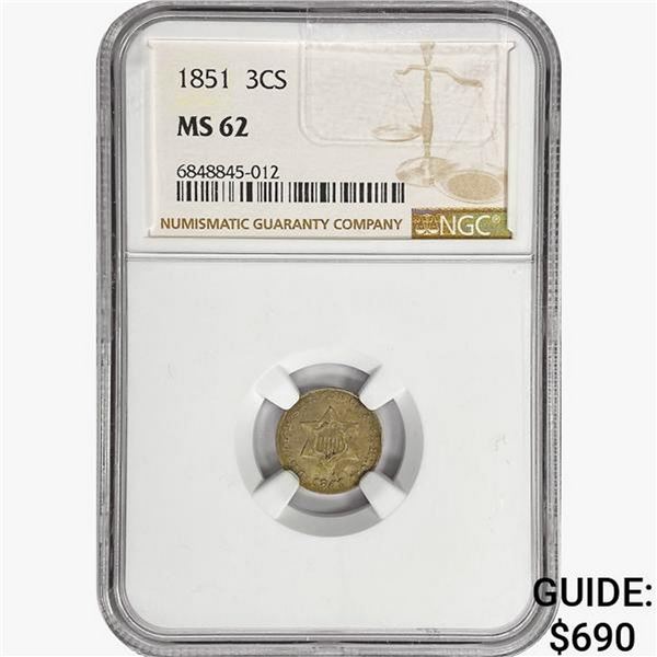 1851 Silver Three Cent NGC MS62