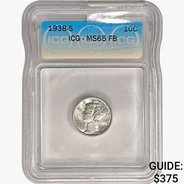 1938-S Mercury Silver Dime ICG MS65 FB
