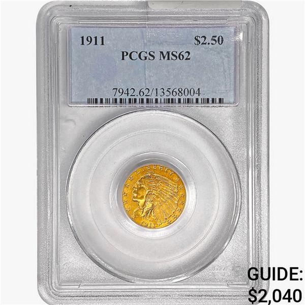 1911 $2.50 Gold Quarter Eagle PCGS MS62