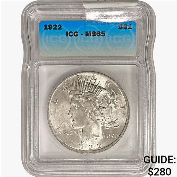 1922 Silver Peace Dollar ICG MS65