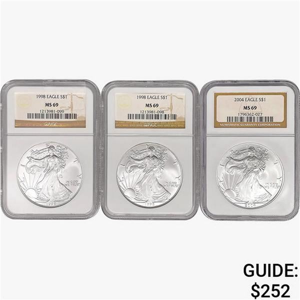 [3] 1998 & 2004 Silver Eagle NGC MS69