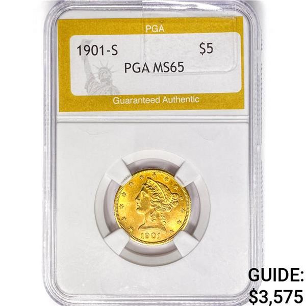 1901-S $5 Gold Half Eagle PGA MS65