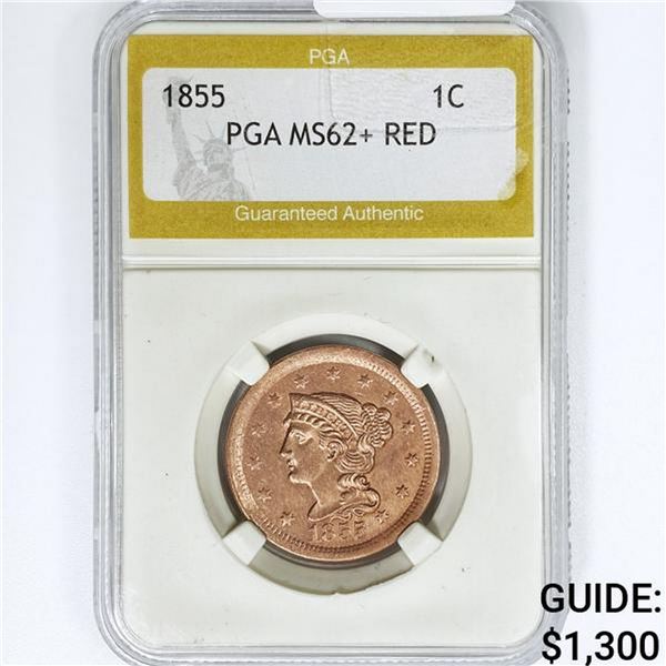 1855 Braided Hair Large Cent PGA MS62+ RED
