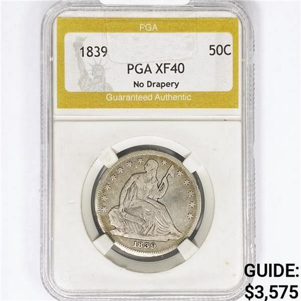 1839 Seated Liberty Half Dollar PGA XF40 No Draper