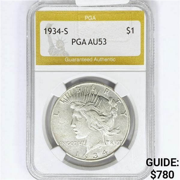 1934-S Silver Peace Dollar PGA AU53