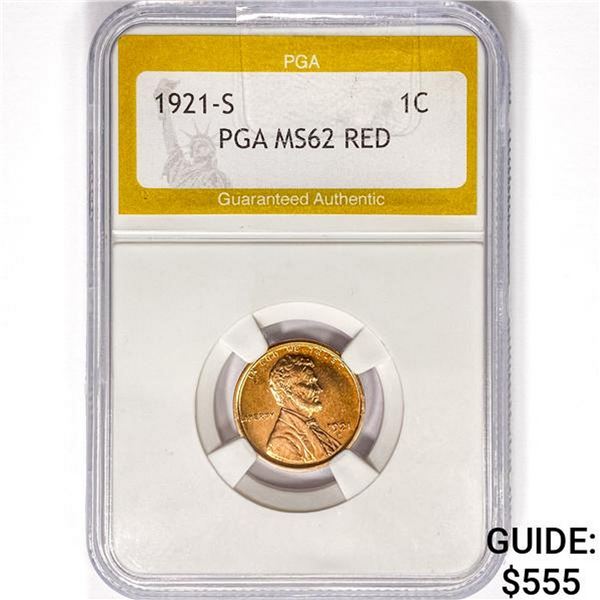 1921-S Wheat Cent PGA MS62 RED