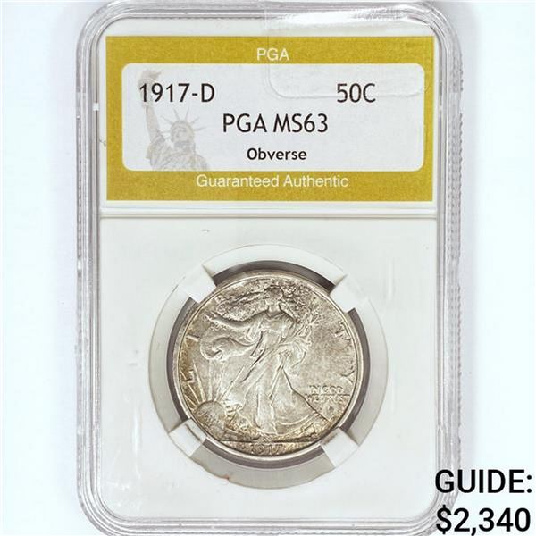 1917-D Walking Liberty Half Dollar PGA MS63 OBV