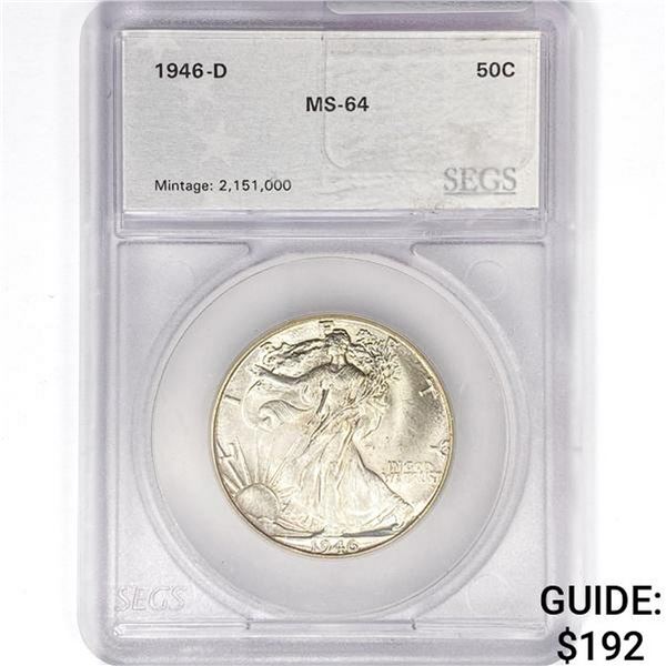 1946-D Walking Liberty Half Dollar SEGS MS64