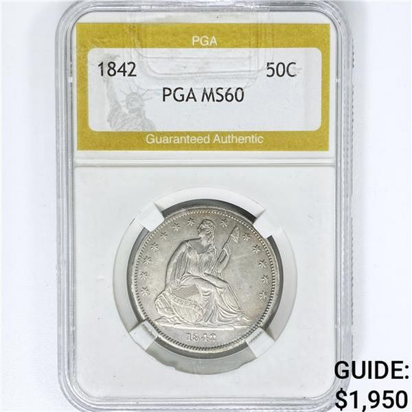 1842 Seated Liberty Half Dollar PGA MS60