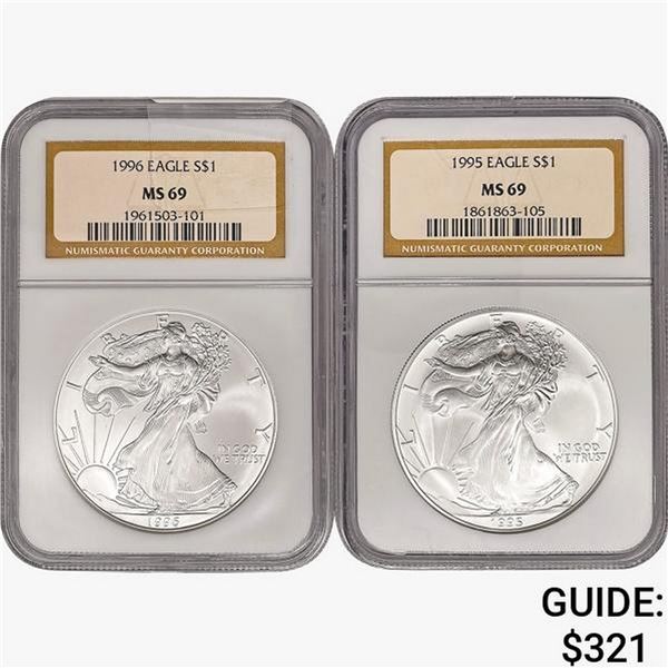 [2] 1995-1996 Silver Eagle NGC MS69