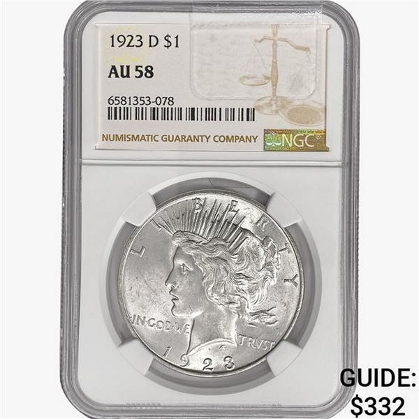 1923-D Silver Peace Dollar NGC AU58