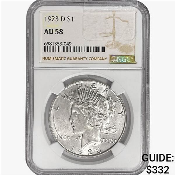 1923-D Silver Peace Dollar NGC AU58